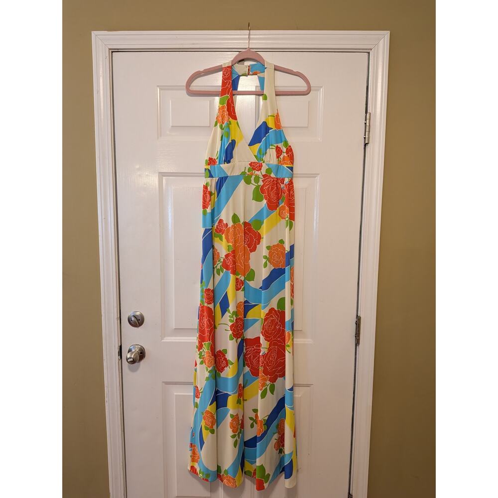 Vintage Tori Richard Honolulu Ward Taylor Hawaiian Halter Dress Size 12 60s 70s
